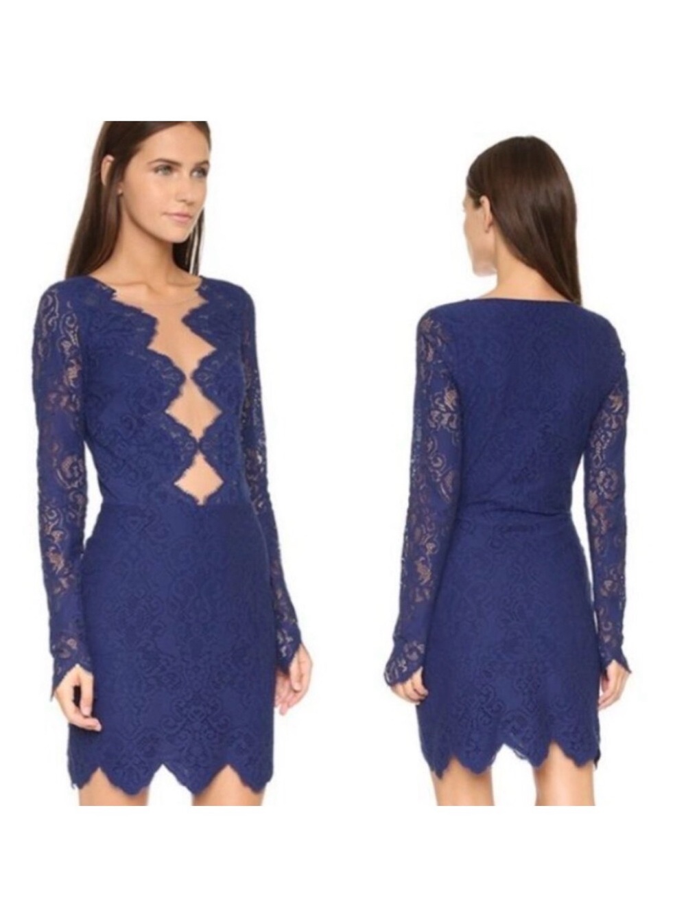 For Love & Lemons Noir Mini Lace Dress in Navy Blue XS